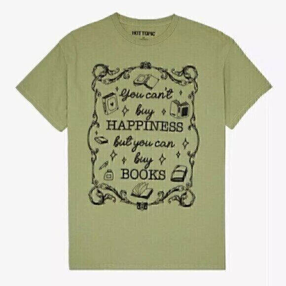 NEW NWT HOT TOPIC Buy Books Boyfriend Fit T-Shirt Green Short Sleeve Tee JUNIORS - Picture 1 of 11